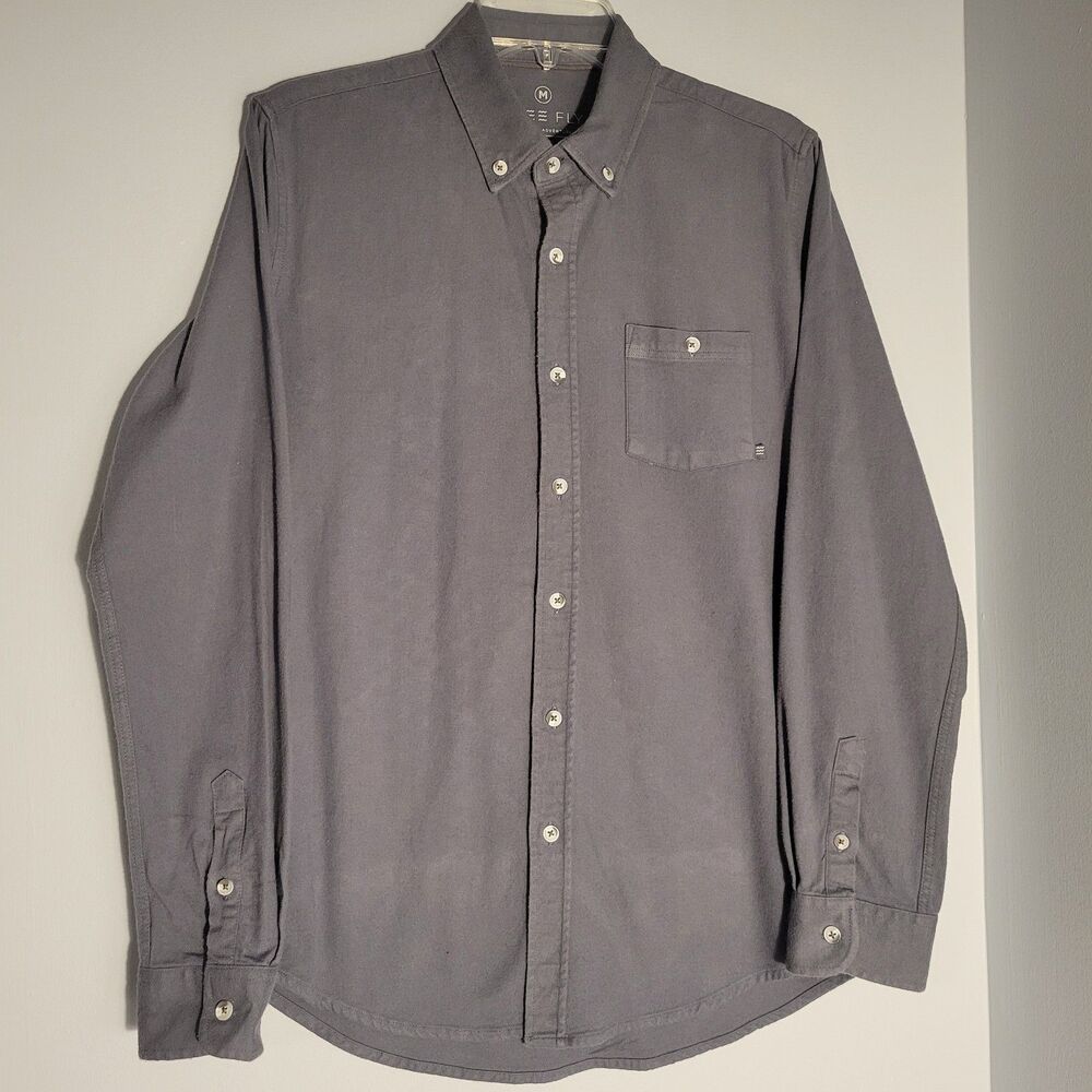 Free Fly Shirt Gray Flannel Button Up Long Sleeve Pocket Casual Mens Size M